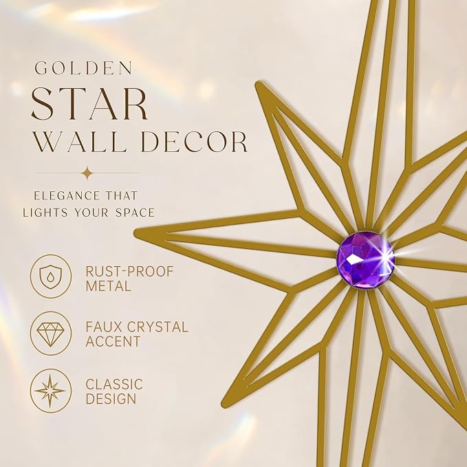 sxnzequnze 4 Pcs Star Wall Art for Home Decor Living Room Bedroom Office Metal 3D,Bling,with Hanging Hook Starburst Midcentury Sculpture Retro Gallery Accent Celestial -Gold 16.5in/9.4in