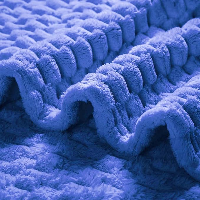 Excervent Hexagon Jacquard Throw Blanket for Bed, 50x70 Inches, Blue | Decorative Fuzzy Flannel Fleece Throw Blanket for Sofa Bed Couch, Super Soft Cozy, Suitable for All Seasons