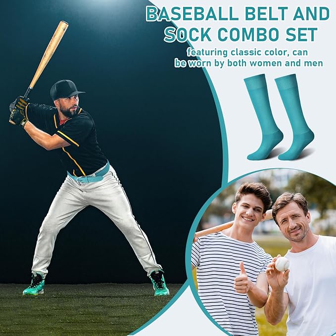 Zhanmai Baseball Belt and Socks Combo Adjustable Softball Socks and Elastic Waist Belt for Youth Boys Girls, Adult