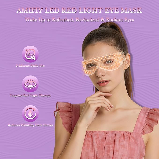 Red Light Therapy Eye Mask, Red Light Therapy for Eyes with 3-Minute Treatment, Under Eye Mask for Dark Circles, Eye Bags, Fine Lines & Wrinkles, Rejuvenating Eye Massager (Black)