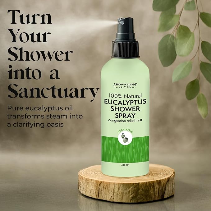 Aromasong Eucalyptus Shower Spray Aromatherapy – 100% Natural Eucalyptus Essential Oil Mist for Shower – Made in USA – Sinus Relief & Spa-Like Steam, 4 fl oz