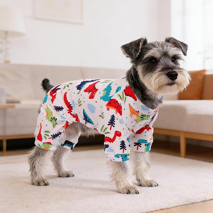 Dog Pajamas Comfy Dog Clothes for Small Dogs, 100% Cotton Dog Pjs Stretchy Breathable, Comfy Soft Pet Onesie Designed for Extra Small Sized Dogs Boy Girl Pet Jammies Outfits (Dinosaurs, Small)