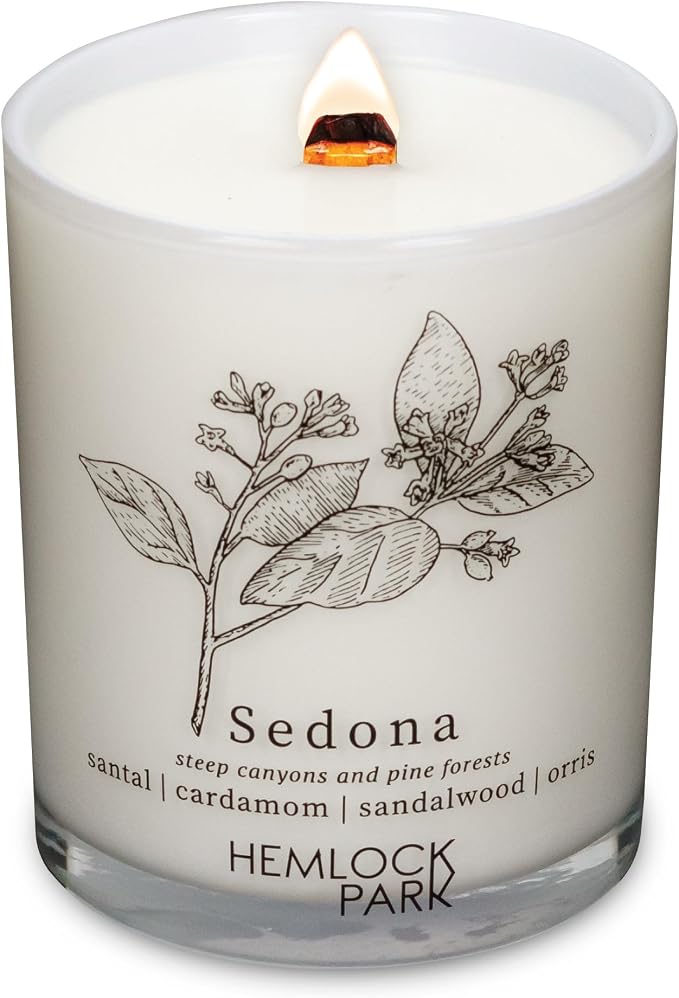 Hemlock Park Travel Inspired Passport Crackling Wood Wick Candle Handcrafted with Natural Plant-Based Coconut Wax (Standard 7.2 oz, Sedona | Santal, Cardamom, Sandalwood, Orris)