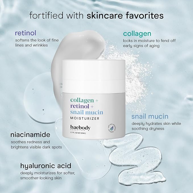 Baebody Collagen Retinol Snail Mucin Face Moisturizer with Hyaluronic Acid, Anti-Aging Face Cream for Fine Lines and Wrinkles, Anti-Wrinkle Cream for Face (1.7 fl oz)