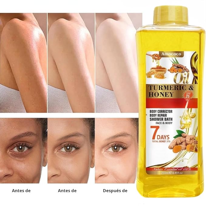 Turmeric & Honey Body Oil, Hydrating with Collagen & Sweet Almond Oil, 250ml, Moisturizing Nourishing for Face and Body Oil for All Skin Types, 8.45 fl oz