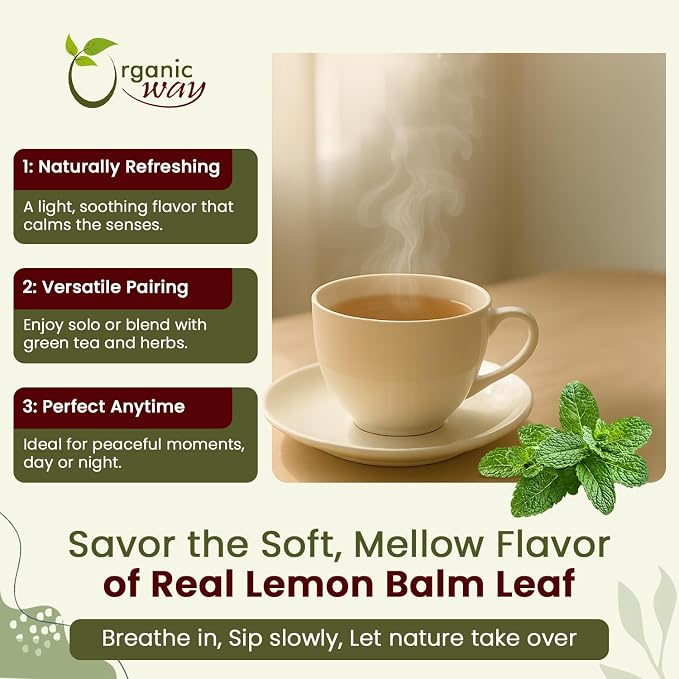 Organic Way Lemon Balm Leaf Whole (Melissa officinalis) - Herbal Tea | Organic & Kosher Certified | Vegan | Raw, Non GMO & Gluten Free | USDA Certified | Origin - Albania (2 Ounce (Pack of 1))