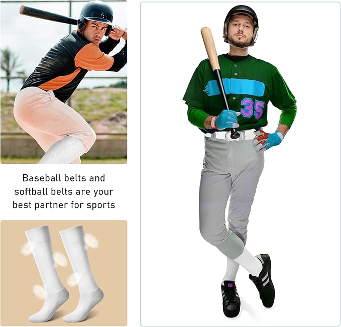 Zhanmai Baseball Belt and Socks Combo Adjustable Softball Socks and Elastic Waist Belt for Youth Boys Girls, Adult