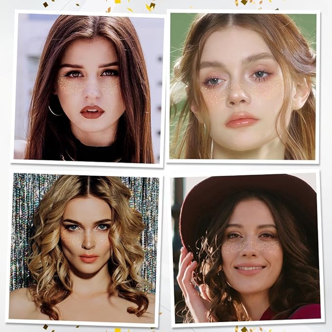 Face Glitter Freckles Gold Temporary Tattoos Stickers with Stars Spots on Face Freckle Tattoos Body Glitter for Women Girls Party Cosplay Country Concerts Singer Festival Rave Accessories Gold-10 pcs