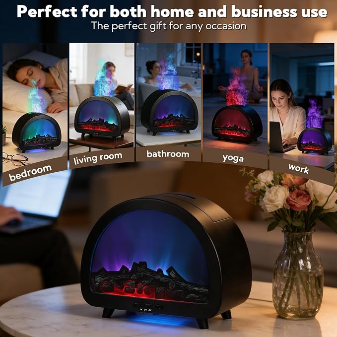 3 Pack Flame Essential Oil Diffuser 200ml Ultrasonic Cool Mist Humidifier 12 Colors LED Light with Remote Control Aromatherapy Diffuser for Home Bedroom Hotel Office Spa Yoga,Black