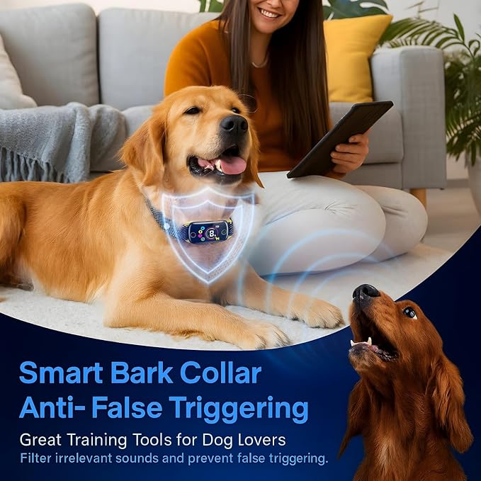 Anti Barking Shock Collar for Large, Medium, Small Dogs, Smart Dog Bark Collar, Beep, Vibration & Shock, 8 Sensitivity Levels, No Bark Training Collar, USB Rechargeable, Waterproof, Black/Gold