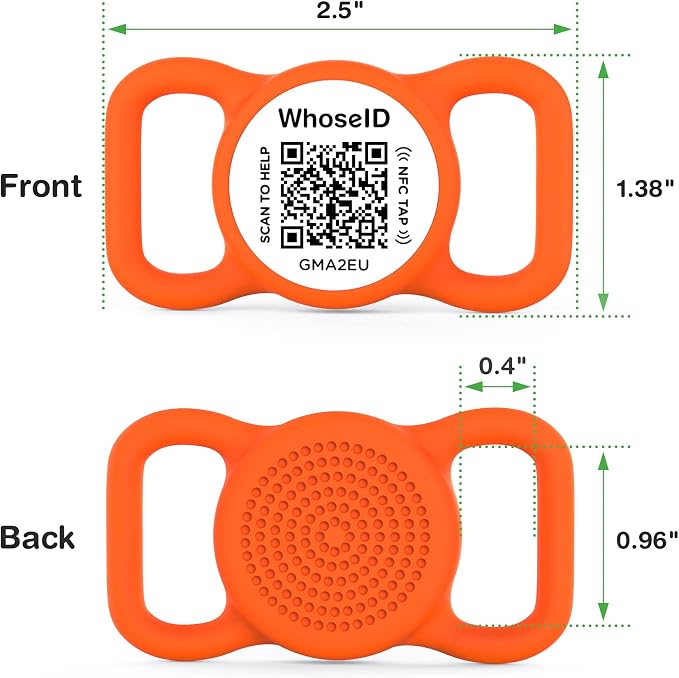 QR Code Dog Tag with NFC, Personalized Pet ID Tag, Silicone Dog ID Tag, Modifiable Pet Online Profile, Multiple Emergency Contact, Scan QR Code Send GPS Location Email (Regular, Orange)