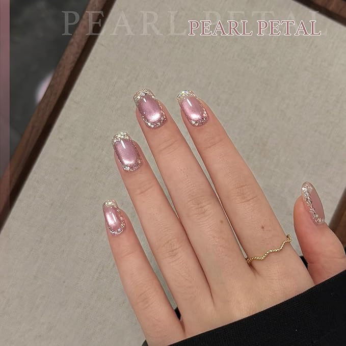 GAOY Barely Pink Glassy Cat Eye Gel Nail Polish, 16ml Glitter Holographic Nail Polish with Magnet, Reflective Translucent UV Light Cure, 3319 Pearl Petal