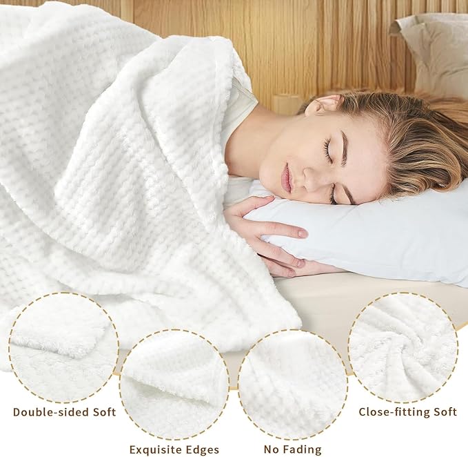 12 Pack Fleece Throw Blankets 50x60 Inches - 270 GSM Ultra Soft Plush Flannel for Bed Couch Sofa, Lightweight Warm 3D Waffle Texture, No Shedding No Pilling All Season Throw (White)