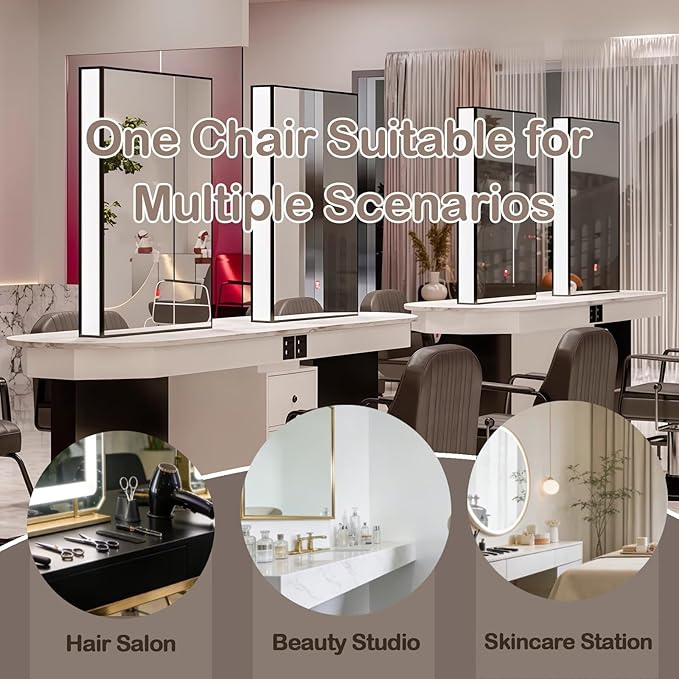 4-Person Salon Station for Hair Stylist with Sleek Modern Glossy Black Design, Barber Station includes LED Mirror, Spacious Countertop, Drawer & Cabinet