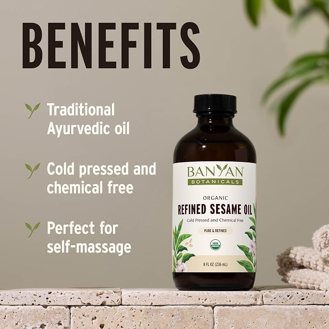 Banyan Botanicals Refined Sesame Oil – Organic Sesame Oil for Skin, Body, Hair & More – Multiple Sizes – 128 oz – Non GMO Sustainably Sourced Vegan