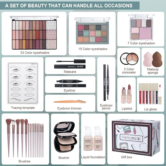 All in One Makeup Kit for Women Full Kit, Makeup Gift Set for Girls & Teen, Travel Makeup Set, Professional Makeup Kit Includes lash Clusters Kit Eyeshadow Lipstick Brow Pencil Eyeliner Brush Set