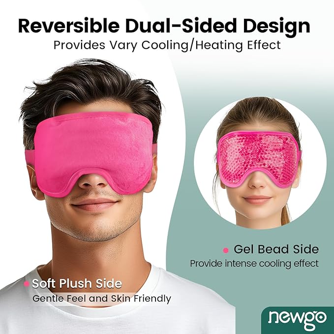 NEWGO Cooling Eye Mask for Puffy Eyes, Cold Eye Mask Eye Ice Pack for After Eyes Surgery, Tension Stress Relief, Headaches, Dark Circles - Rosered