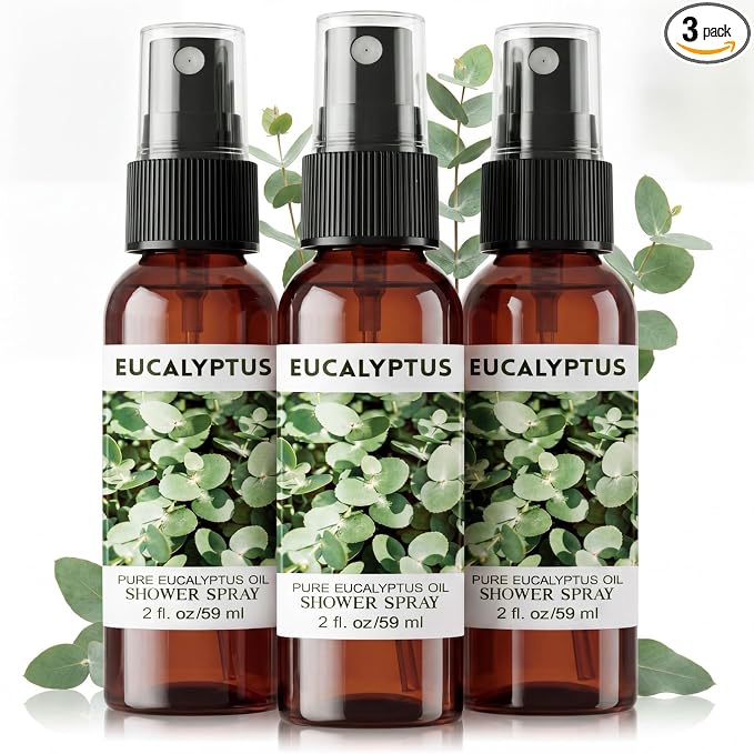Frienda 3 Pack Eucalyptus Shower Spray with Essential Oils Portable Travel Mist Spray for Spa and Sauna Steam Room Aromatherapy for Women Teacher Staff Employee Thank You Gift 2oz (Eucalyptus)