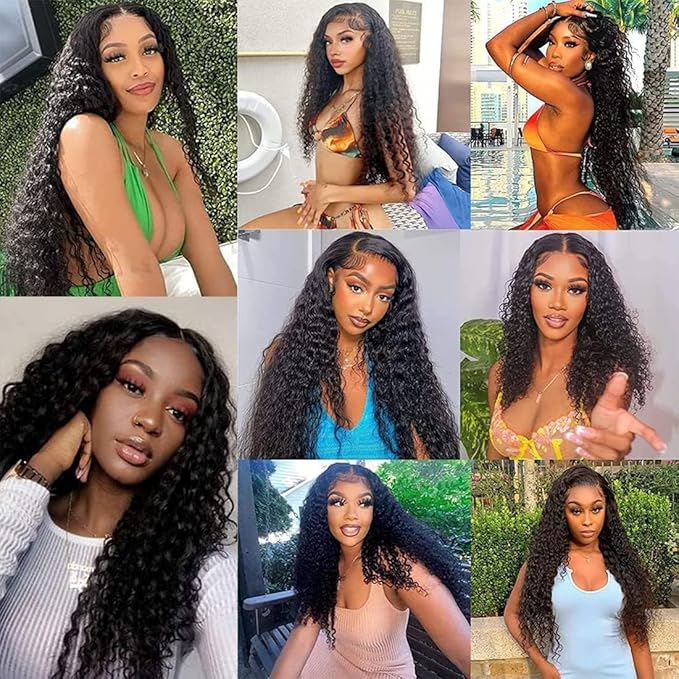 Human Hair Bundles Brazilian Deep Wave Human Hair One Bundle 20inch 100% Unprocessed Virgin Deep Wave Curly Water Wave Wet and Wavy Weave Raw Bundles Deals Natural Black