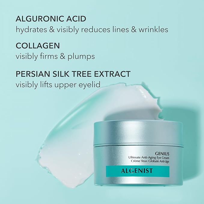 Algenist GENIUS Ultimate Anti-Aging Eye Cream - Firming Under Eye Cream with Collagen + Microalgae Oil - Helps to Visibly Plump, Smooth and Restore Radiance To Delicate Eye Area (0.5 oz)