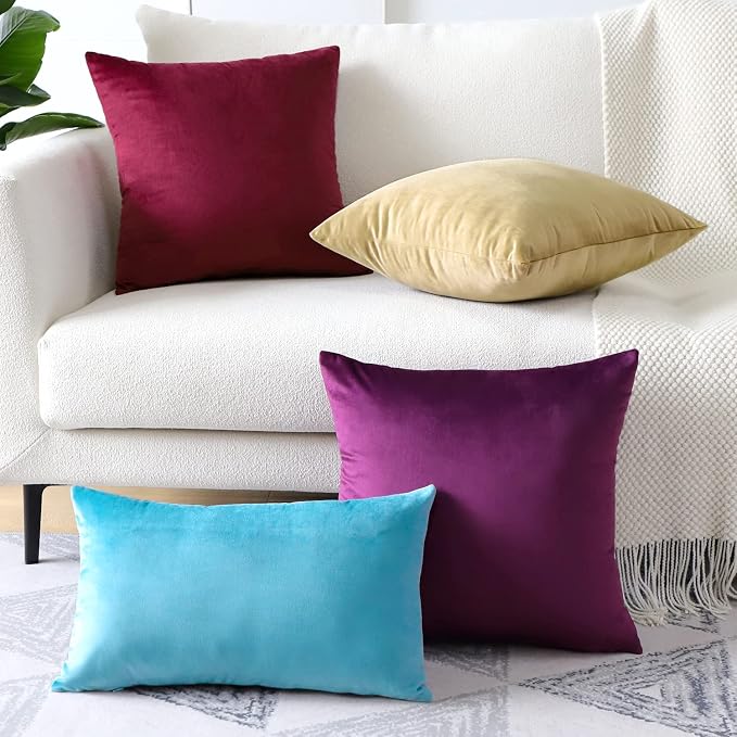 Artscope Luxury Velvet Pillow Covers Super Soft Decorative Square Throw Pillow Covers Case Cushion Covers for Sofa Couch Bedroom Car Decor 16x16 Inch Tan