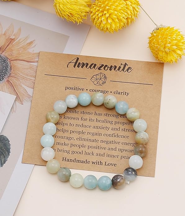 BOMAIL Natural Stone Bracelet for Women Men - 8MM Semi-Precious Gemstone Beaded Bracelet Healing Crystal Stretch Bracelet Yoga Bracelets Jewelry