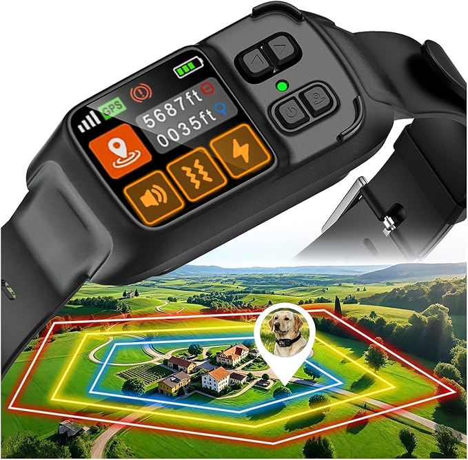 GPS Wireless Dog Fence System 2 in 1 Circular Rectangular Boundary 49-6500ft 3 Training Modes Magnetic Charging Waterproof No Subscription Dog Collar for All Dogs(Black Orange)