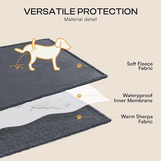 Luciphia Waterproof Blanket for Large Dog, Reversible Sherpa Bed Cover | waterproof pet blanket sherpa fleece reversible couch cover bed protector from spills scratches, Dark Grey 90" x 82"