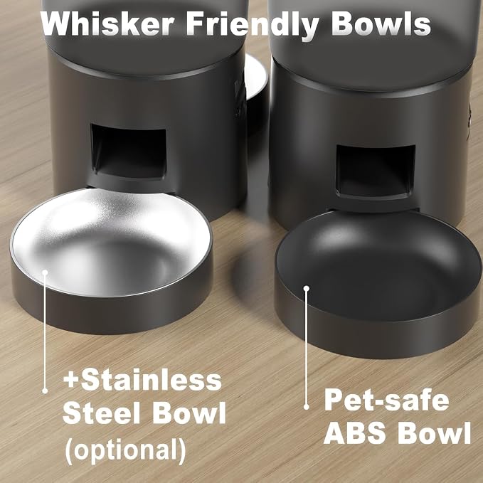 Dual Automatic Cat Feeder 2 Cats, 4.2L Dry Food Auto Dispenser with Double Stainless Steel Bowls,Dual Power Supply,Programmable Portion Control,10s Voice Recorder (Transparent Black)