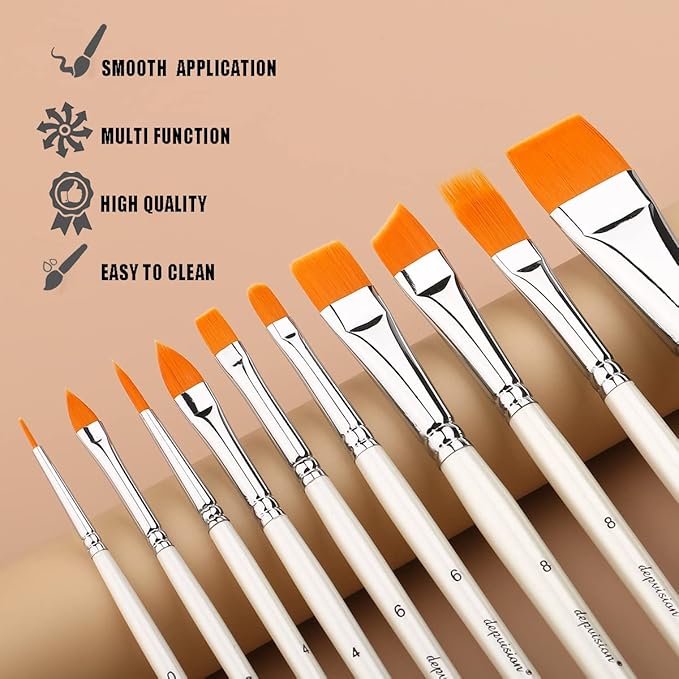 Depvision Face Paint Brush Set, 10pcs Artist Brushes for Body Face Painting, Acrylic Painting Watercolor Oil Gouache