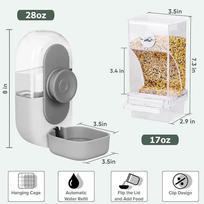 Lemtrflo No Mess Bird Feeder Water Dispenser, Parrot Cage Automatic Feeders | Automatic Feeding & Hydration, Parakeet Cage Accessories for Parrots, Cockatiels, Finches, Lovebirds & Budgies