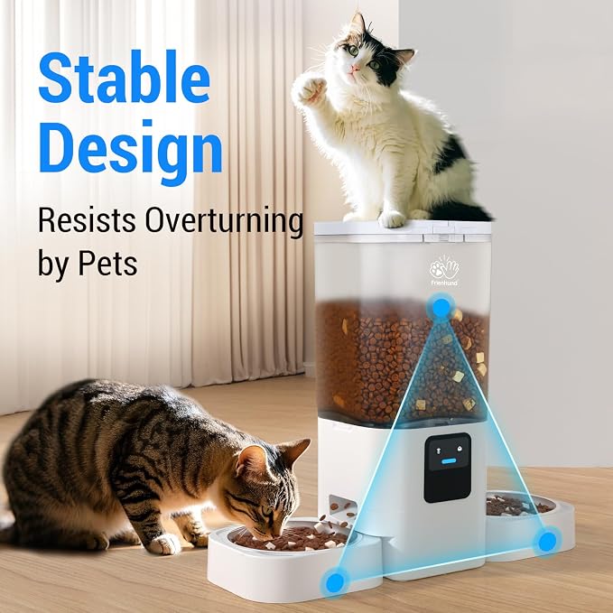 Frienhund Automatic Cat Feeders 2 Cat with Slow Feed: 7L Dual Automatic Dog Feeder with 5G WiFi, Double Auto cat Food Dispenser for Multiple Pets, Detachable for Easy Clean - 29 Cup (ACF190W-B)