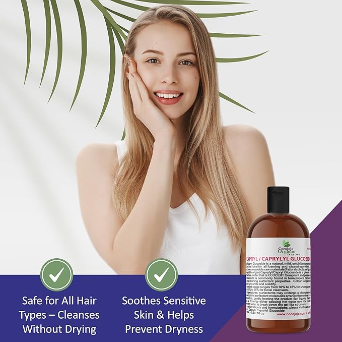 Dr Joe Lab Capryl Glucoside Liquid Surfactant - Caprylyl Natural, Plant Derived - DIY Skin Care - Shower Gels, Foaming, Body Soap, Shampoos Baby Products Face Cleansers - COCOJOJO (16 oz)