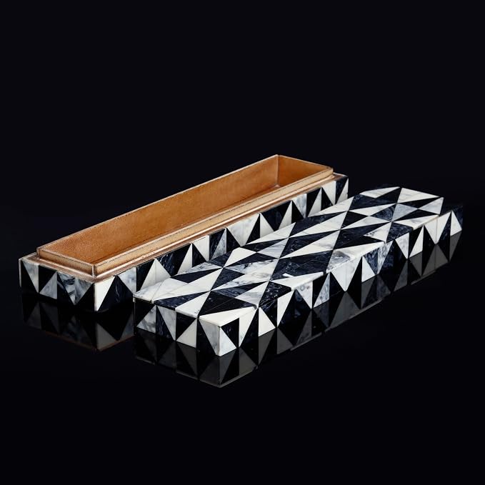 Handicrafts Home Decorative Remote Holder Box 10x2.5 – Slim Organizer Box with Lid for TV Remotes, Coffee Table Décor, Modern Shelf Box, Boho Home Décor Accent, Black and White Decorative Storage Box