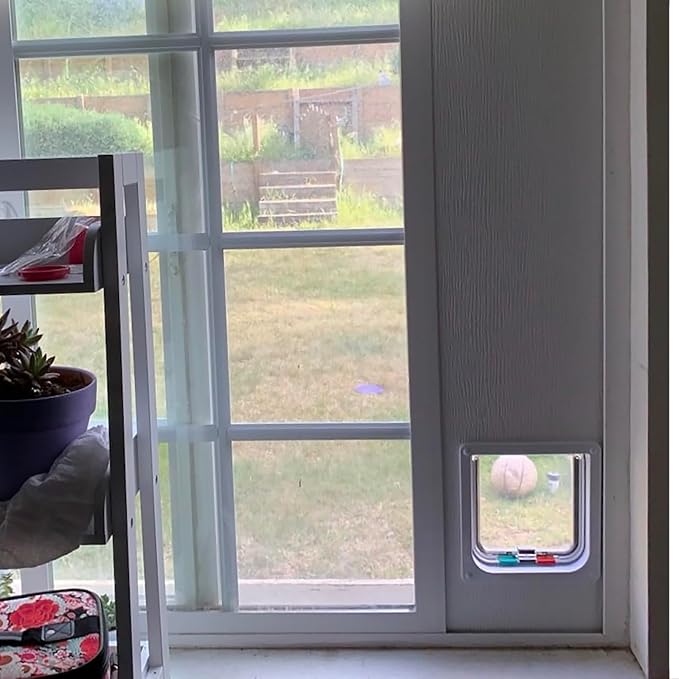 Custom Cat Door Window Insert - PVC Base | Insulated & Weather-Sealed | Tool-Free Install for Horizontal & Vertical Windows | Microchip Lock Options | Made in USA | Small Dogs & Pets