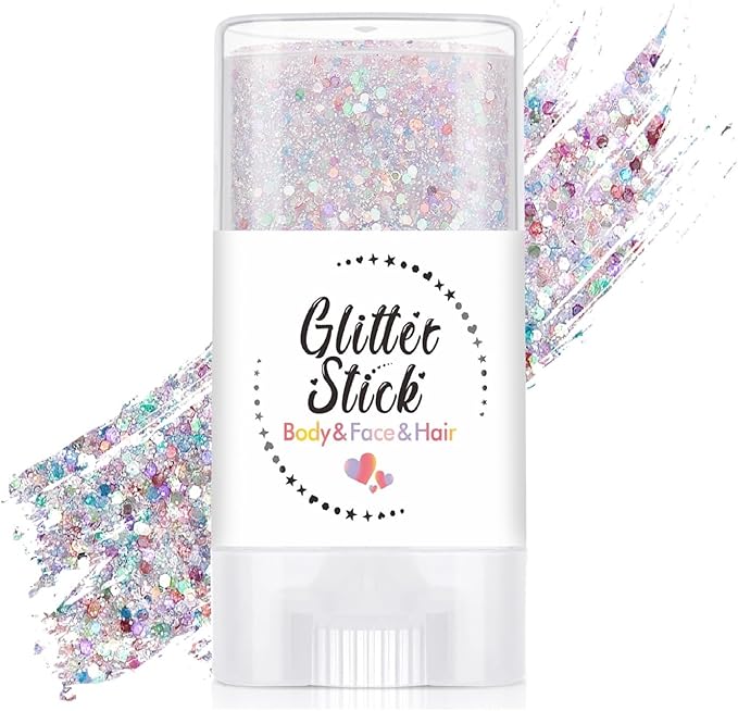 Body Glitter Stick, Neon Outfit Party Holographic Sparkling Sequins Face Paint Mardi Gras Accessories Hair Glitter Gel Makeup. (Rainbow)