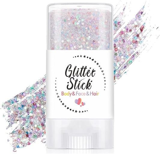 Body Glitter Stick, Neon Outfit Party Holographic Sparkling Sequins Face Paint Mardi Gras Accessories Hair Glitter Gel Makeup. (Rainbow)