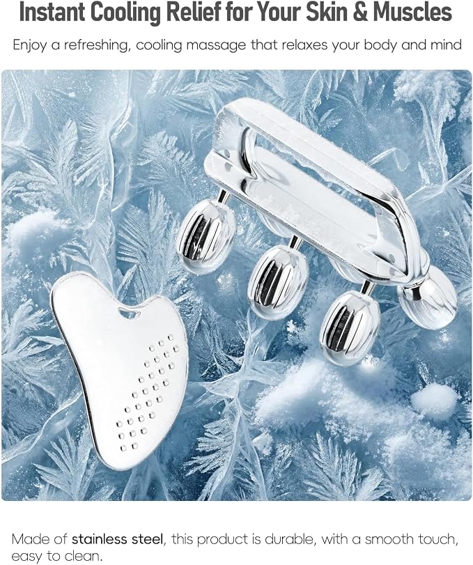 Yeamon Stainless Steel Handheld Muscle Roller, Deep Tissue Body Massager with 3 V-Shaped Roller Sets, Ergonomic Grip Manual Massage Tool for Arms, Legs & Back Relief, Post Workout Recovery