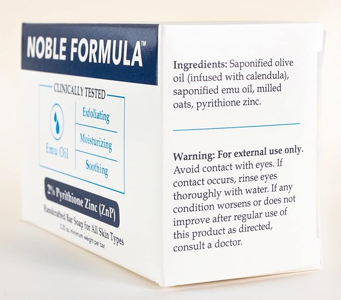 Noble Formula 2% Pyrithione Zinc (ZnP) Emu Oil Bar Soap, Especially Formulated for Acne, Psoriasis, and Eczema, Safe for Daily Use and All Skin Types, 3.25 oz (Pack of 2)