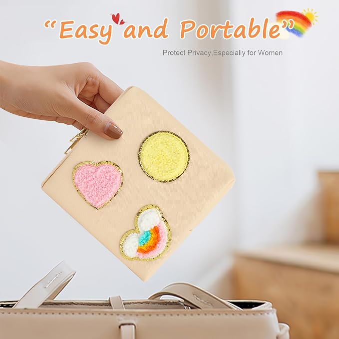 2 Pack Period Bag, PU Leather Sanitary Napkin Storage Bag for Feminine Pads Liners Tampons and Reusable Pads,Functional Sanitary Pads Pouches First Period Kit for Women Ladies Gift