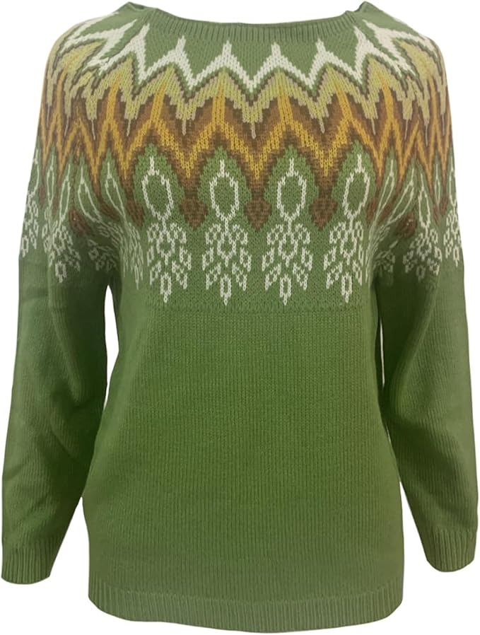 Zhyaj Fair Isle Sweater for Womens Winter Long Sleeve Vintage Knitted Sweater Casual Fall Crew Neck Pullover Sweaters