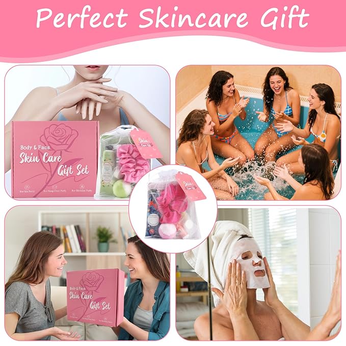 120PCS Spa Party Supplies for Girls, Include Facial Masks, Lip Mask, Under Eye Patches, Lip Balm, Foot Bath Bombs, Hand Cream, Compressed Towel, Hair Band, Sleepover Party Supplies for Girls
