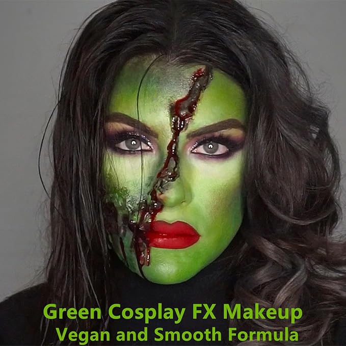 Go Ho Liquid Green Face Body Paint(2.1 oz),Green Based Water Based Face Paint and Body Paint for Airbrush Makeup Special FX, Cosplay, and Halloween Costumes Witch Hulk Makeup