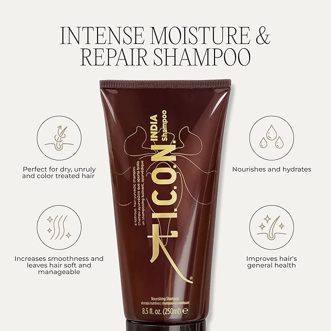 I.C.O.N. India Shampoo, Moisturizing & Revitalizing Shampoo for All Hair Types, Enhances Volume, Adds Softness and Shine, Professional Salon Quality Product, 8.5 oz