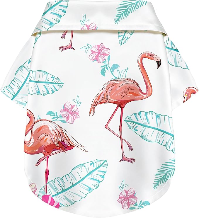 Flamingo Hawaii Style Pet Dog T-Shirt, Four-Way Stretch Breathable Light Cool Summer Shirts, Casual Beach Seaside Daily Clothes for Small Size Puppy.White XXL
