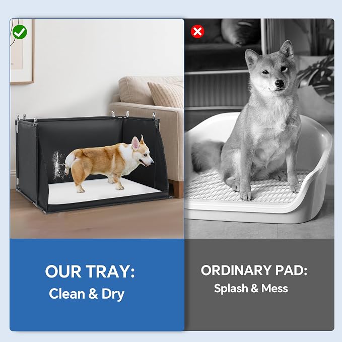 Dog Pee Pad Holder with High Walls, Foldable Dog Litter Box Potty Shields Indoor Potty for Small and Medium Pets, No Spill Pee Pad Holder Tray for Doggy Work (24x24x17.7 in). Patent Pending