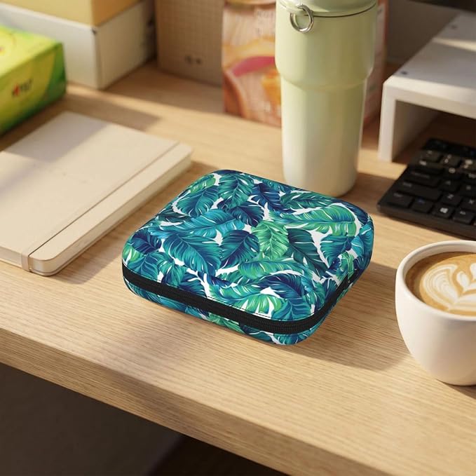 Palm Leaves Leaf Tropical Hawaii Hawaiian Summer Green Period Bag For Women,Portable Sanitary Napkin Period Pad Pouch For Purse, Small Make Up Bags