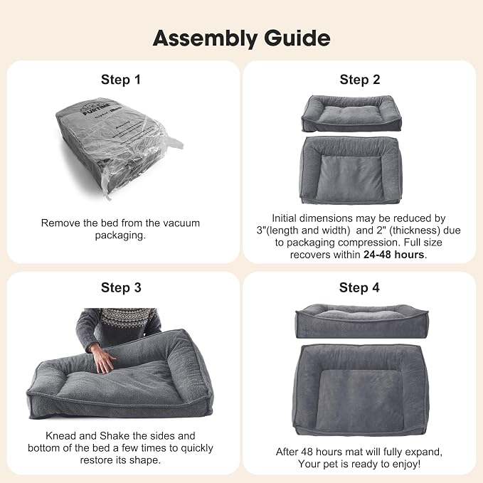 FURTIME XL Orthopedic Dog Bed Large Sized Dog, Extra Washable Dog Couch 42" | Supportive Thick Pet Sofa, Ergonomic Slant Dog Beds with Removable Cover, Ultra Soft Surface & Non-Slip Bottom, Light Grey