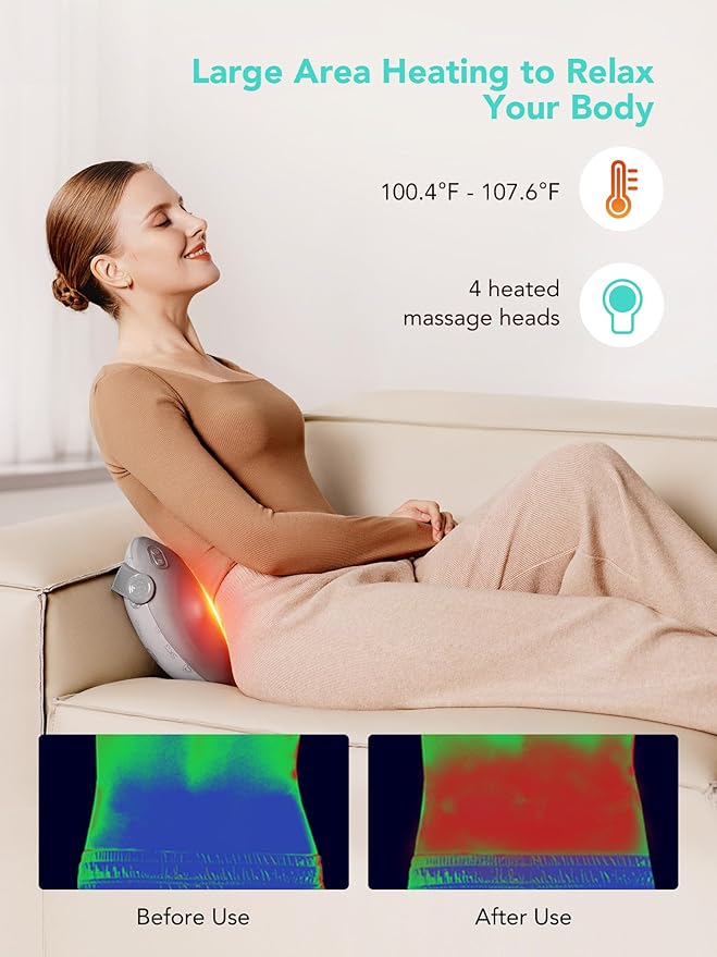 SKG Shiatsu Back Massager for Pain Relief Deep Tissue with Heat 4D Kneading Cordless Electric Massage Pillow Christmas Gifts for Men Women Dad Mom Grandpa