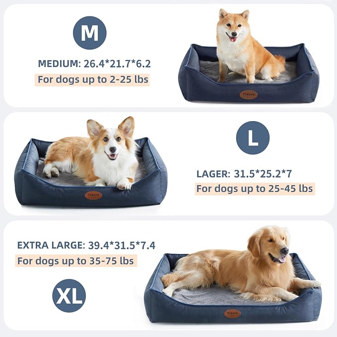 Tidore Orthopedic Dog Beds for Medium Dogs, Durable Egg Crate Foam Sofa Dog Bed wit Washable Removable Cover,Waterproof Lining,Pet Bed for Large Dogs (Navy Blue, 39.4" L x 31.5" W x 7.4" Th)